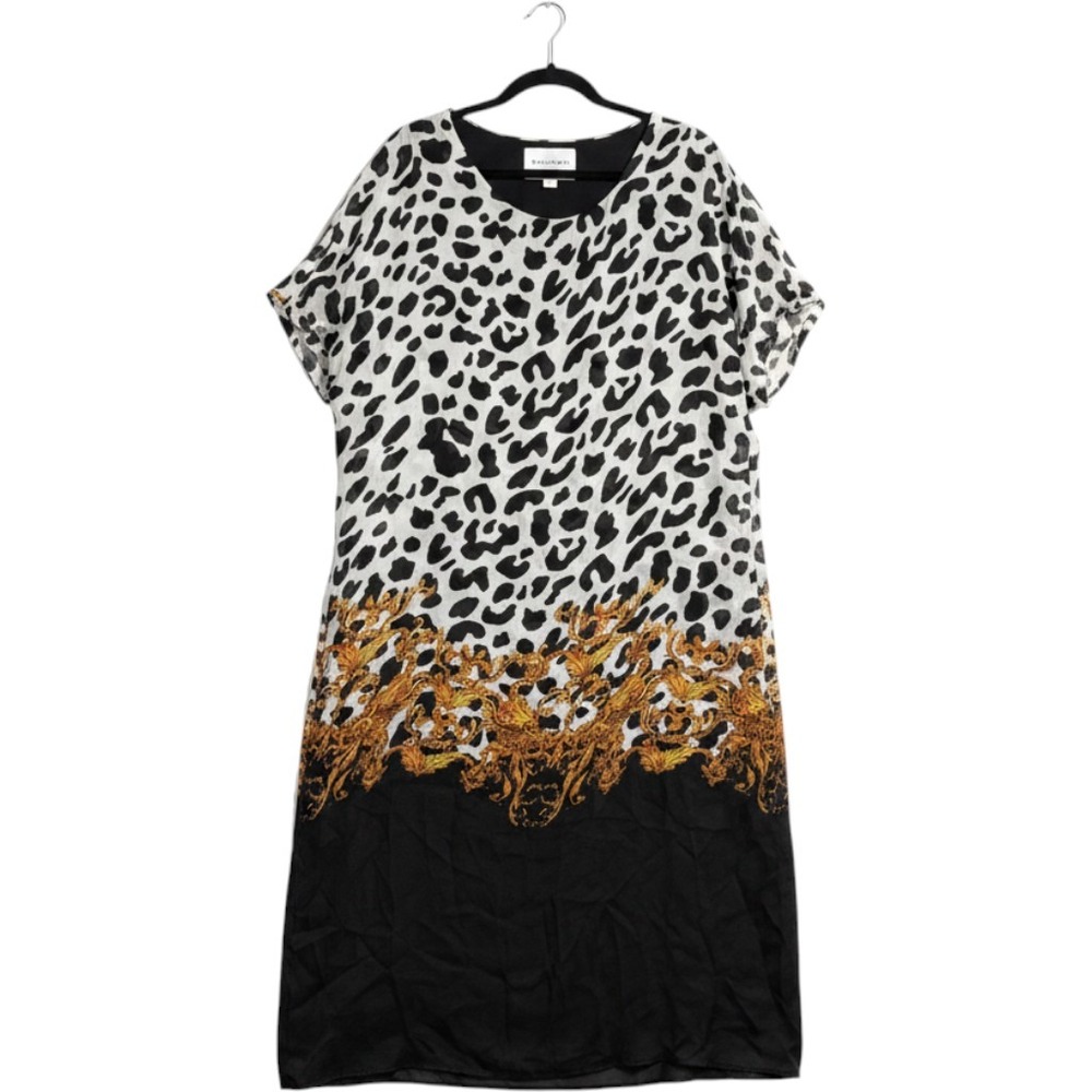 Donna Donna Shift Dress OS Black White Leopard Baroque Silk Blend Mob Wife